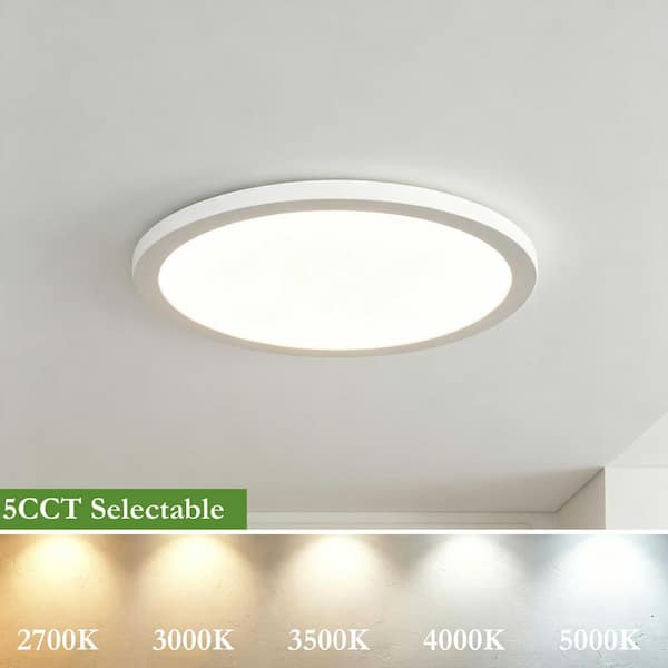 11.8 in. 150-Watt Equivalent Modern Round Matte White Damp Rated LED Flush Mount Ceiling Light with 5CCT, Ultra Thin