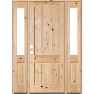 58 in. x 96 in. Rustic Unfinished Knotty Alder Arch Top VG Right-Hand Half Sidelites Clear Glass Prehung Front Door