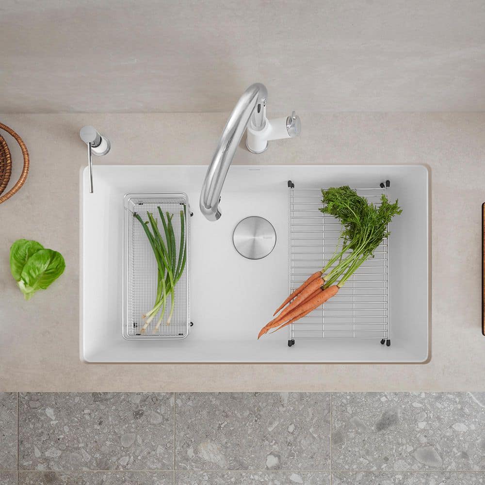 White Stone Single Bowl Undermount Kitchen Sink