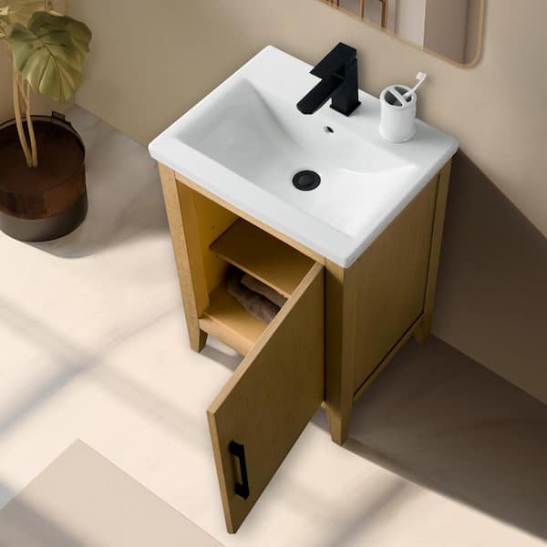 20 in. W x 15.8 in D x 34 in. H Single Sink Bathroom Vanity Cabinet in Natural Oak with Ceramic Top