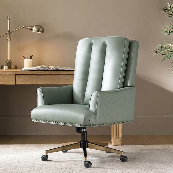 JAYDEN CREATION Mariana Genuine Leather Swivel Office Chair in