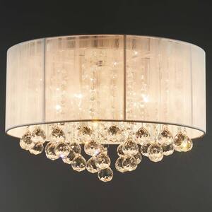 16 in. 4-Lights Chrome Crystal Chandelier Flush Mount Fixture with White Coiled Shade