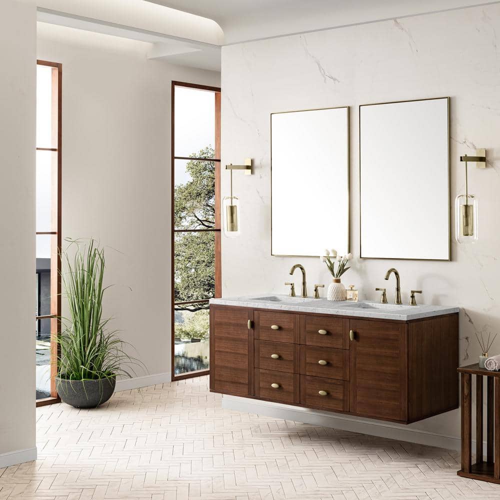 Amberly 60" Walnut Double Vanity with Quartz Top