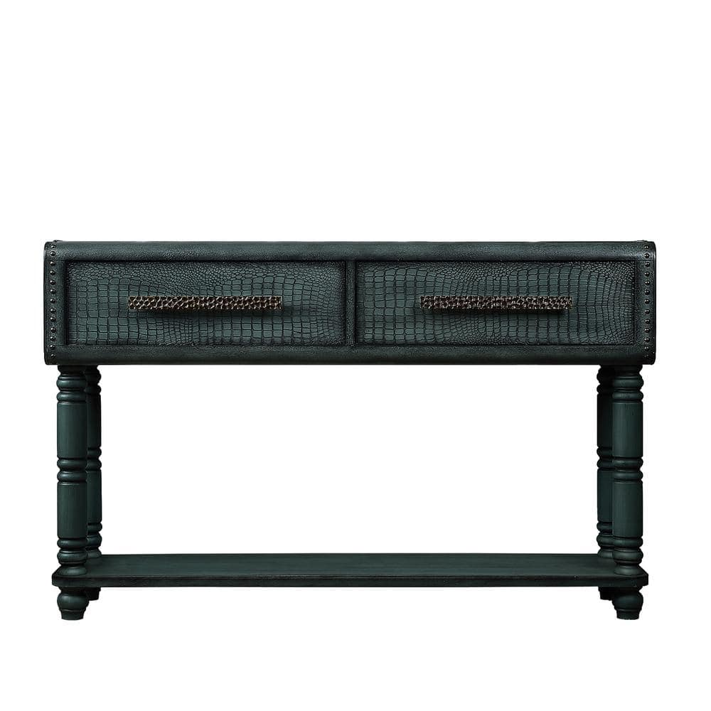 54 in. Antique Green Rectangle Pine Wood Console Table with 2-Drawers and 2