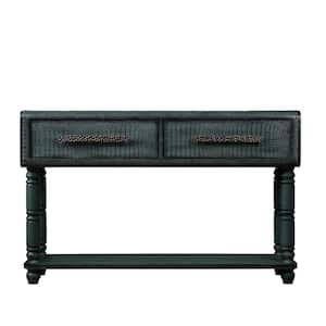 54 in. Antique Green Rectangle Pine Wood Console Table with 2-Drawers and 2-Power Outlets and USB Ports Easy Assembly