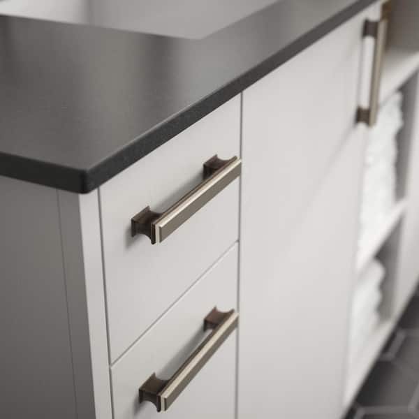 Dual Tone Luxe Square 5-1/16 in. (128 mm) Modern Cocoa Bronze and Satin Nickel Cabinet Drawer Bar Pull