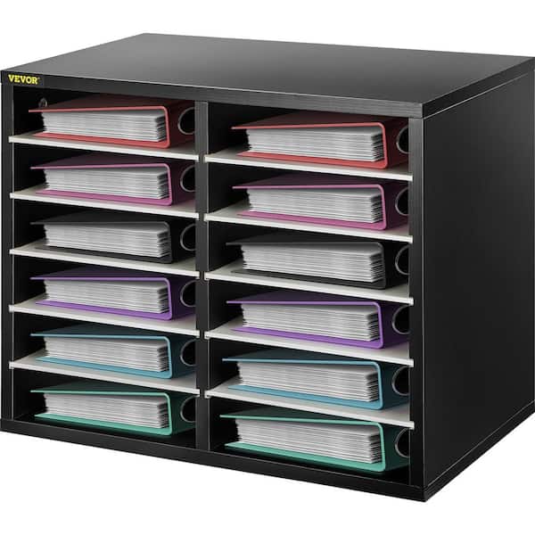 VEVOR Wood Literature Organizer 19.3 in. x 12.2 in. x 16.1 in. Adjustable Shelves 12 Compartments for Bathroom Shelf