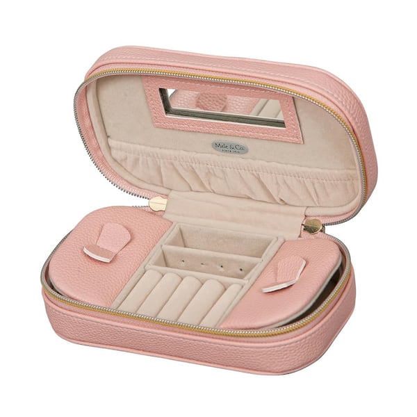 Jewelry Drawer Box for Women with Faux Leather Exterior, Pink