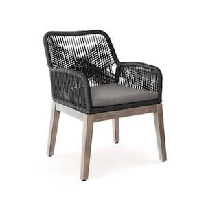 Ottawa Grey Arm Wood Outdoor Dining Chair with Grey Cushion (2-Pack)