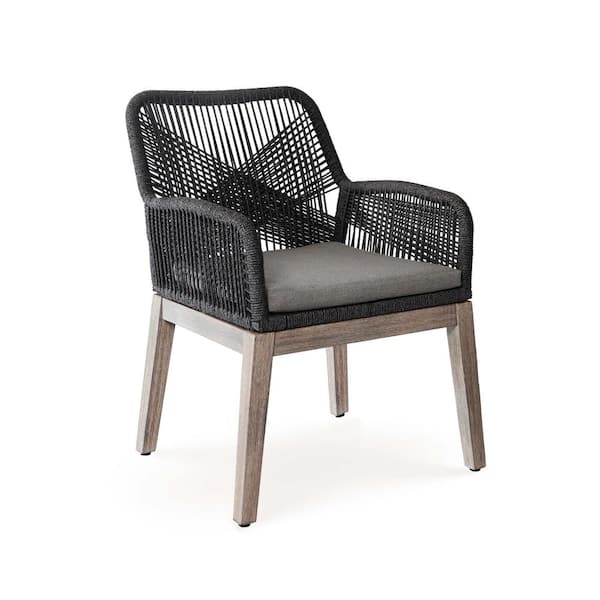 MADE 4 HOME Ottawa Grey Arm Wood Outdoor Dining Chair with Grey Cushion (2-Pack)