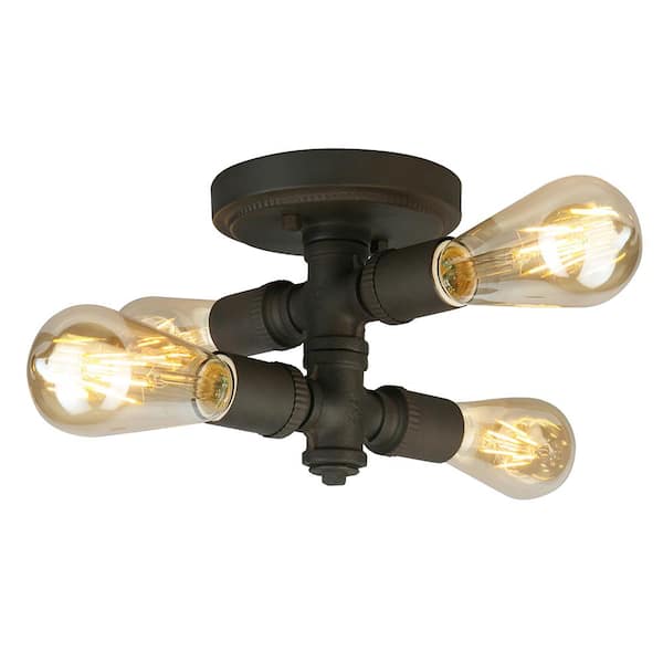 Eglo Wymer 8.5 in. W  x 8 in. H 4-Light Matte Bronze Industrial Semi-Flush Mount Light with Open Bulbs