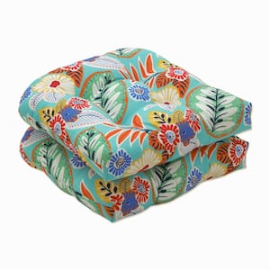 Floral 19 x 19 Outdoor Dining Chair Cushion in Blue/Orange/Multicolored (Set of 2)