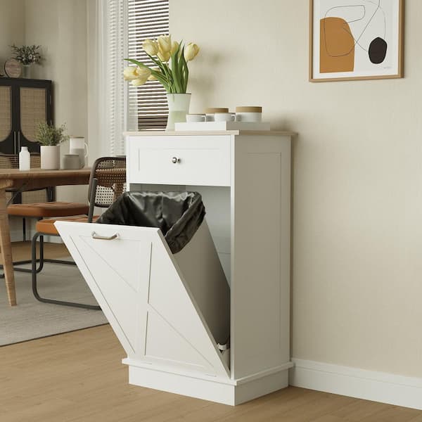 20.5 in. W x 11.8 in. D x 35.4 in. H in White MDF Assemble Kitchen Cabinet with Drawer Recycling Trash Cabinet