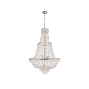 Timeless Home 30 in. L x 30 in. W x 48 in. H 17-Light Chrome Transitional Chandelier with Clear Crystal