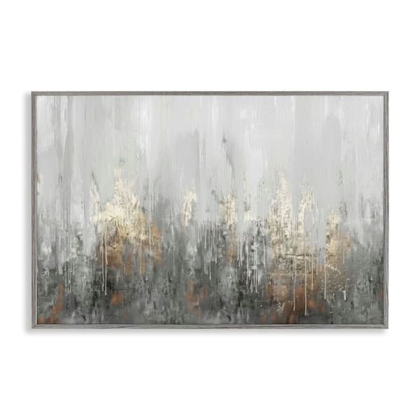 Stupell Industries Grey Silver Abstract Drip by LSR Design Studio Gray Framed Abstract Giclee Art Print 12 in. x 18 in.