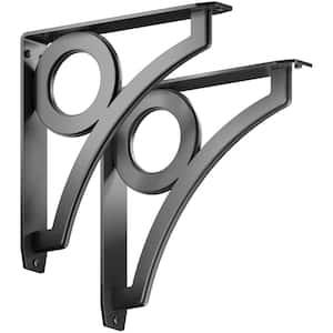 Park Circle Designer 12 in. L Black Iron Decorative Heavy Duty Shelf Bracket (2-Pack)