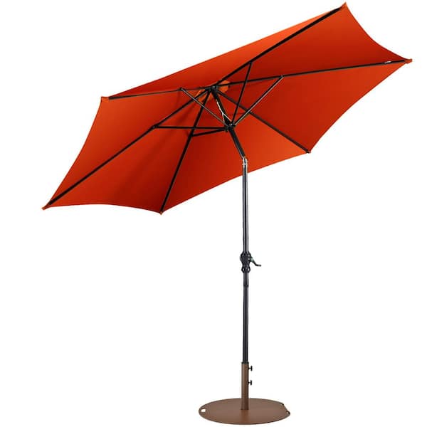 Costway 9 ft. Patio Umbrella Outdoor in Orange with 50 lbs. Round Umbrella Stand with Wheels