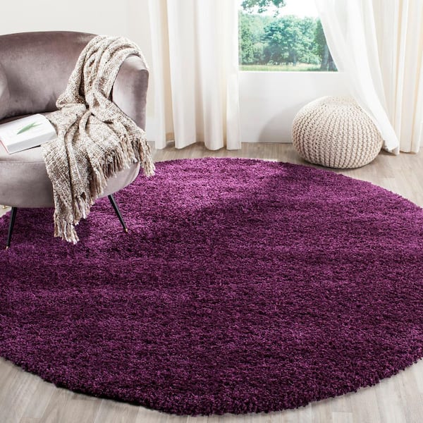 California Shag Purple 4 ft. x 4 ft. Round Solid Area Rug