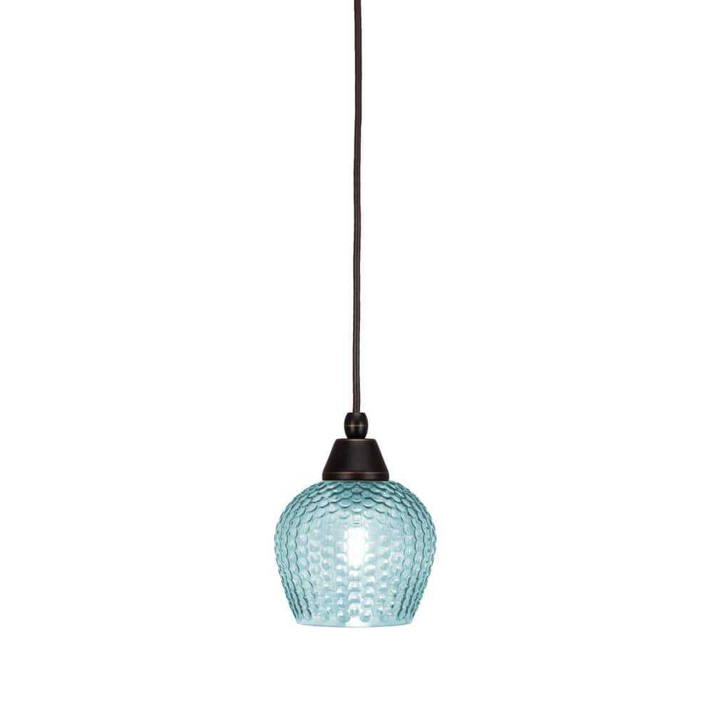 Bryson 6 in. 1-Light Dark Granite Cord Pendant Light with 6 in. Turquoise T
