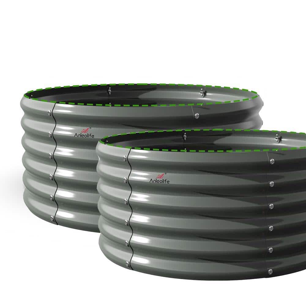 4 ft. L x 4 ft. W x 1.5 ft. H Gray Round Metal Outdoor Garden Bed (2-Pack)