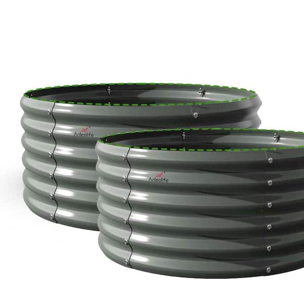 Unbranded 4 ft. L x 4 ft. W x 1.5 ft. H Gray Round Metal Outdoor Garden Bed (2-Pack)