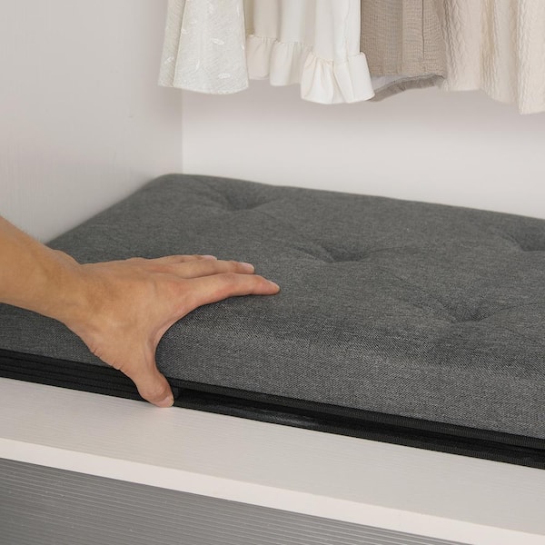 Ottoman Bench, Storage Chest, Linen Fabric Foot Rest Stool, 110L Storage Footstools, Deep Gray Folding Storage Ottoman