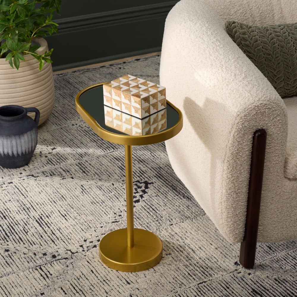 SAFAVIEH Ikaky 10.3 in. Gold Metal/Mirror End Table ACC5511A - The