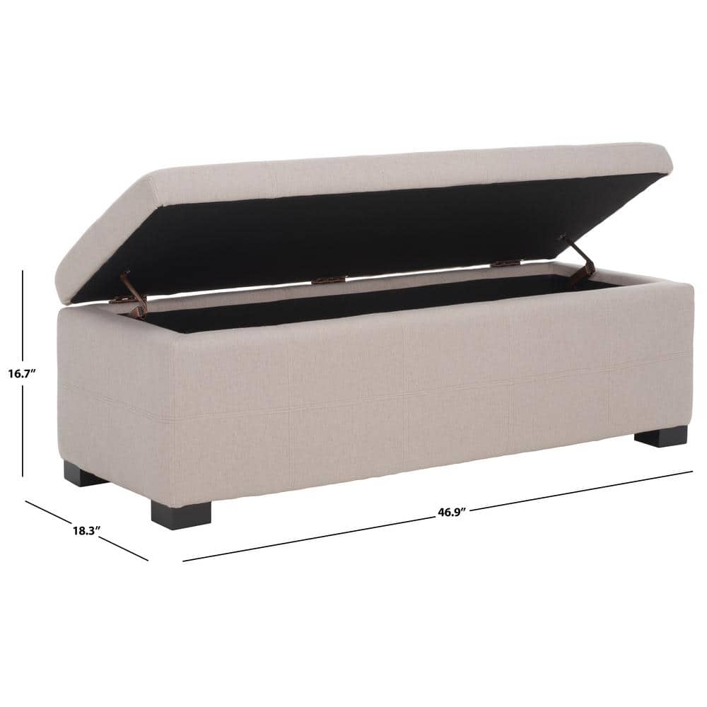 Large Beige Linen Tufted Storage Bench with Black Birch Wood