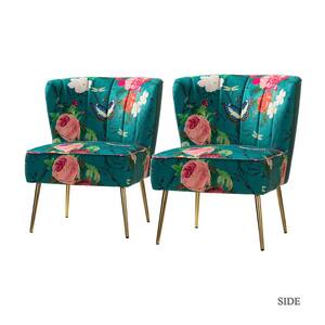 Amata Blue Comfy Side Chair with Tufted Back (Set of 2)