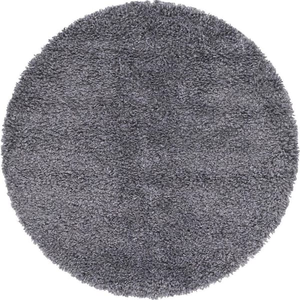 Unique Loom Davos Shag Peppercorn Gray 4 ft. x 4 ft. Round Area Rug