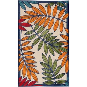 Aloha Multicolor 3 ft. x 5 ft. Botanical Contemporary Indoor/Outdoor Kitchen Area Rug