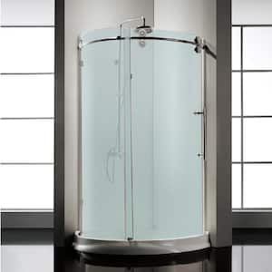 36 in. x 79 in. Frameless Sliding Frosted Glass Shower Door Enclosure in Chrome with Handle
