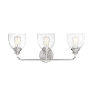 Vale 24 in. W x 9.75 in. H 3-Light Satin Nickel Bathroom Vanity Light with Clear Glass Shades