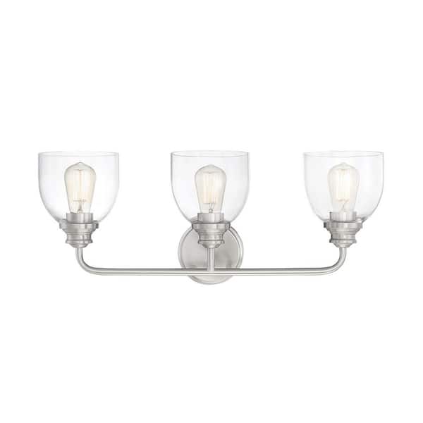 Savoy House Vale 24 in. W x 9.75 in. H 3-Light Satin Nickel Bathroom Vanity Light with Clear Glass Shades