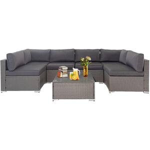 Wicker Outdoor Sectional Set with Dark Gray Cushions (7-Piece)