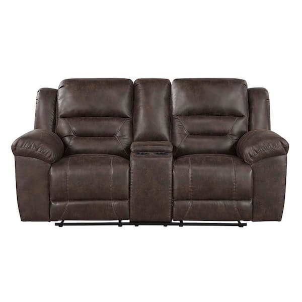 Calla 81 in. W Dark Brown Microfiber 2-Seater Manual Double Reclining Loveseat with Center Console