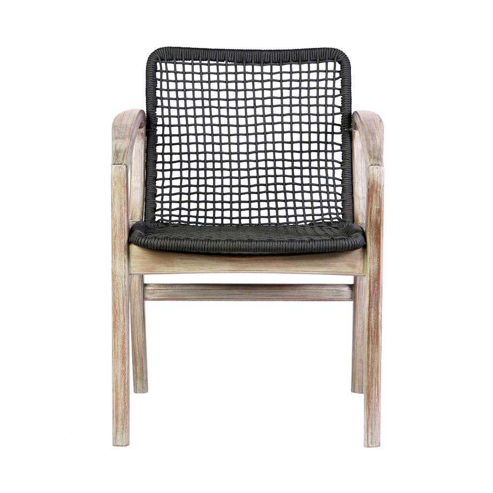 Mid-Century Modern Black Rope and Eucalyptus Arm Chair