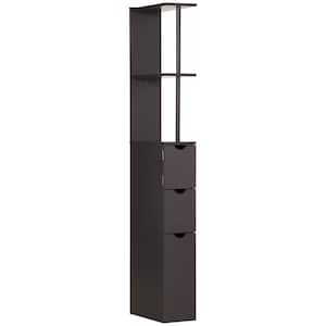 13 in. W x 6 in. D x53.5 in. H Brown Freestanding Tower Linen Cabinet with 2-Tier Shelf and Drawers