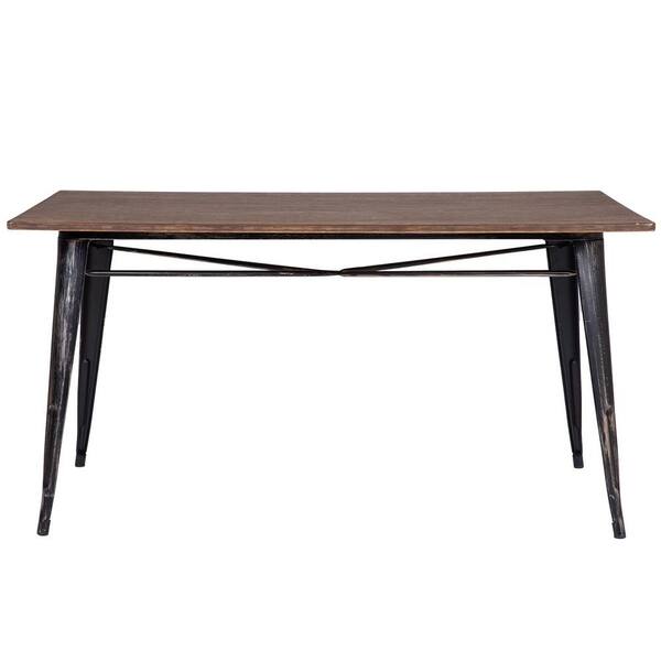 Tatahance 59 in. D x 36 in. W Black Antique Style Metal Legs Rectangle Dining Table