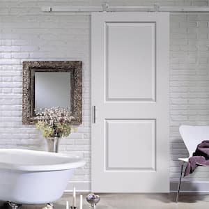36 in. x 84 in. Cambridge Primed Smooth Molded Composite MDF Barn Door with Modern Hardware Kit