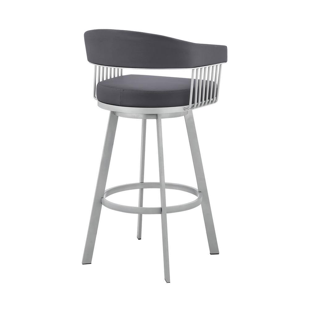 Gray Faux Leather and Silver Metal Swivel Bar Stool