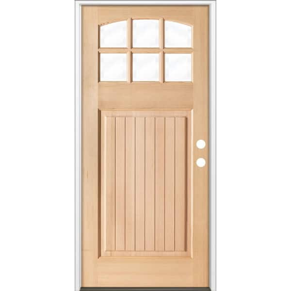 Krosswood Doors 36 in. x 80 in. Craftsman 6 Lite V Groove Arch Top Unfinished Stain Left-Hand/Inswing Hemlock Prehung Front Door