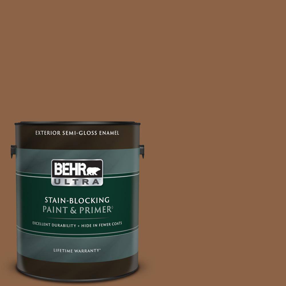 BEHR ULTRA 1 gal. S2407 Leather Work SemiGloss Enamel Exterior Paint & Primer 585301 The