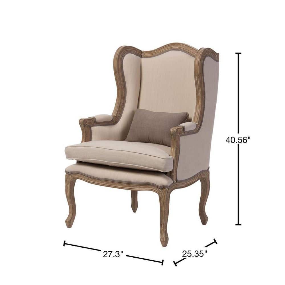 Majestic Beige Wingback Handcrafted Wood Accent Chair
