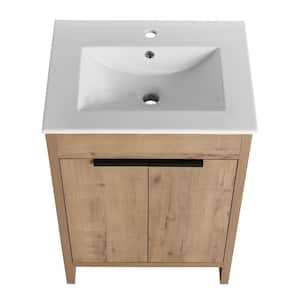 High Quality 24 in. W x 18 in. D x 34 in. H Single Sink Freestanding Bath Vanity in Imitative Oak White Ceramic Top