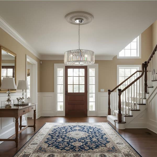 16.5-inch 4-Light Chrome Modern Drum Chandeliers Suitable for Dining Rooms and Living Rooms