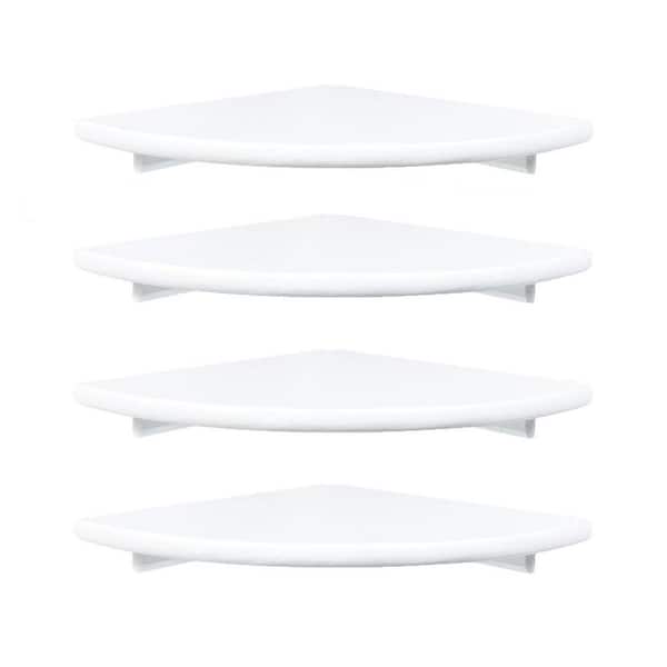 10 in. W x 10 in. D x 1.77 in. H White Wood Corner Floating Shelves Set of 4, Wall Mounted for Bedroom, Bathroom