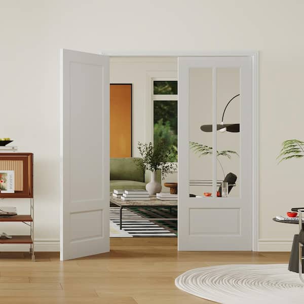 60 in. x 80 in. 2-Lite, MDF, White Primed, 2 Panel, Mirrored Glass, Pre-Assembled Panel Composite Interior Door Slab