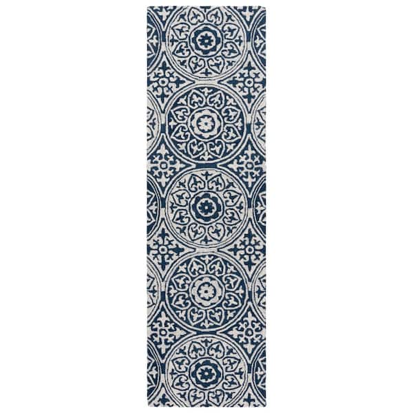 Metro 2 ft. x 8 ft. Blue/Ivory Geometric Circles Runner Rug