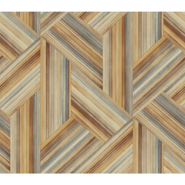 Seabrook Designs 60.75 sq. ft. Saddle Brown and Steel Geo Inlay Paper Unpasted Wallpaper Roll